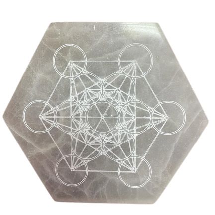 Plaque de rechargement hexagonale en sélénite « Direction et décision », 18 cm