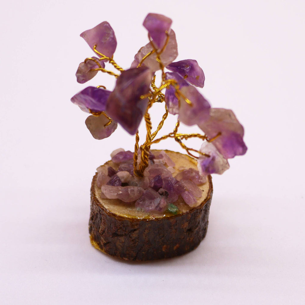 Mini Arbres en Pierres Précieuses sur Socle en Bois – Améthyste (15 pierres)