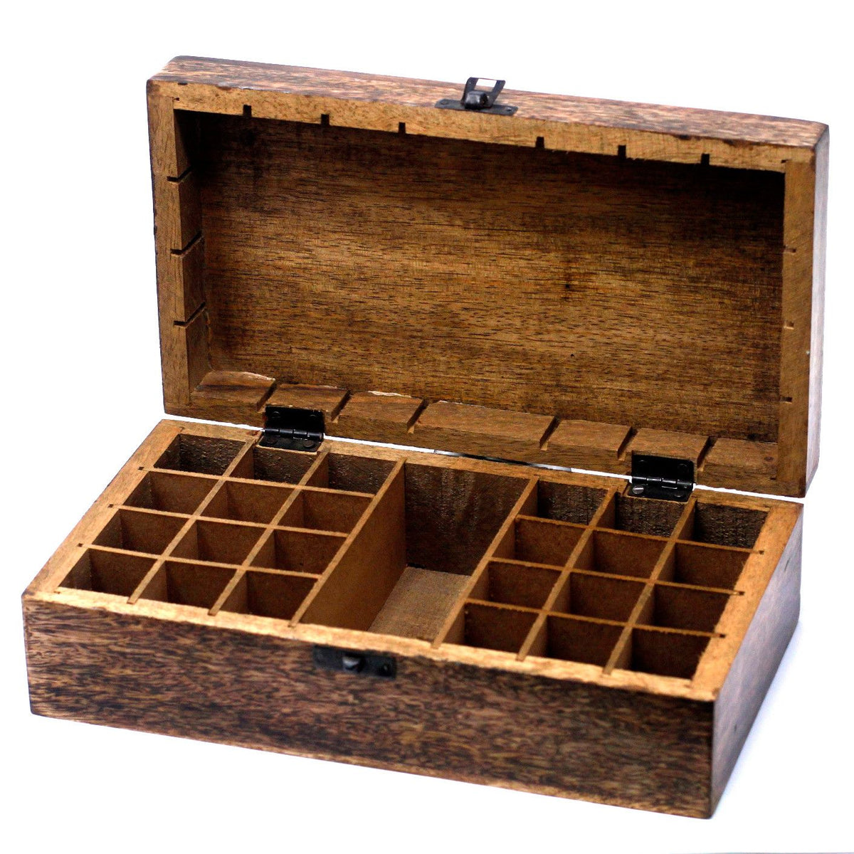 * Coffret d’aromathérapie en bois de manguier – Motifs floraux – 24 + 1 flacons