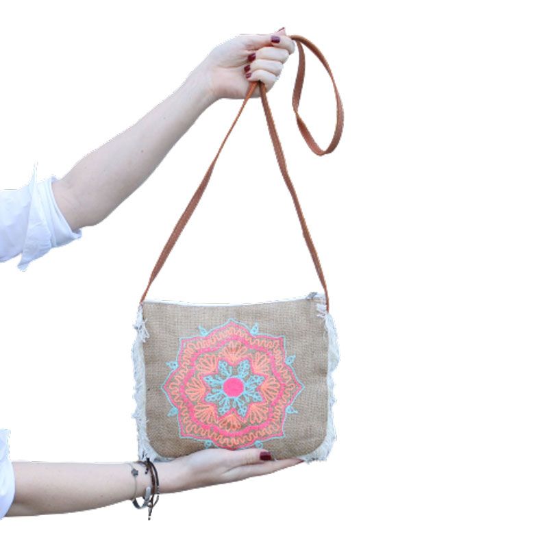 Fab Fringe Bag – Elephant Print | Sac en Jute Brodé à la Main | Style Bohème & Naturel