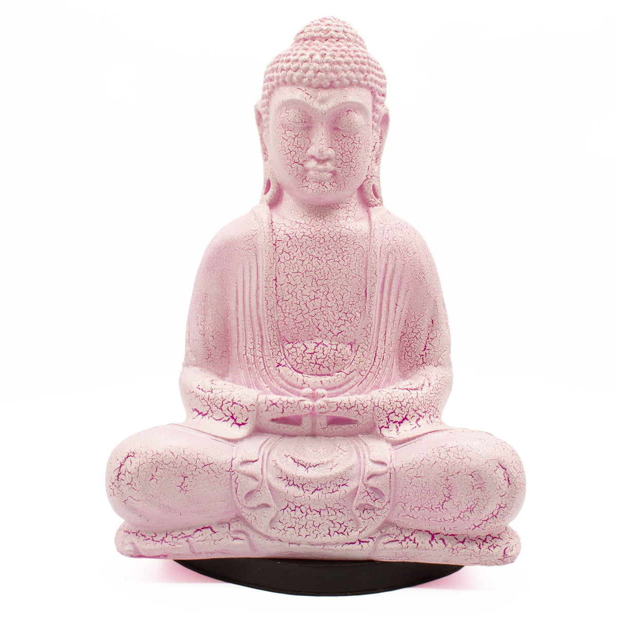 * Lampe Bouddha en méditation – Finition cerise craquelée et socle ovale