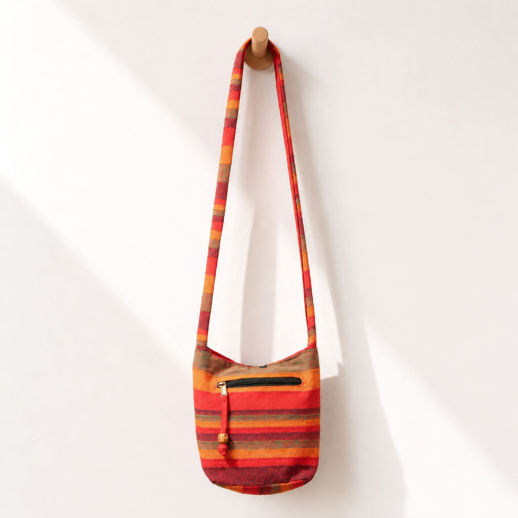 Sac Sling Népalais Orange Lever de Soleil – Format Standard | 21x24x9cm | Artisanal