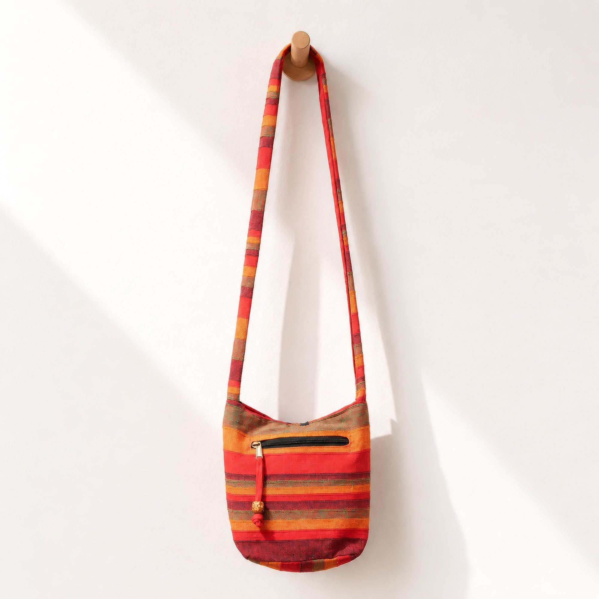 Sac Sling Népalais Orange Lever de Soleil – Format Standard | 21x24x9cm | Artisanal