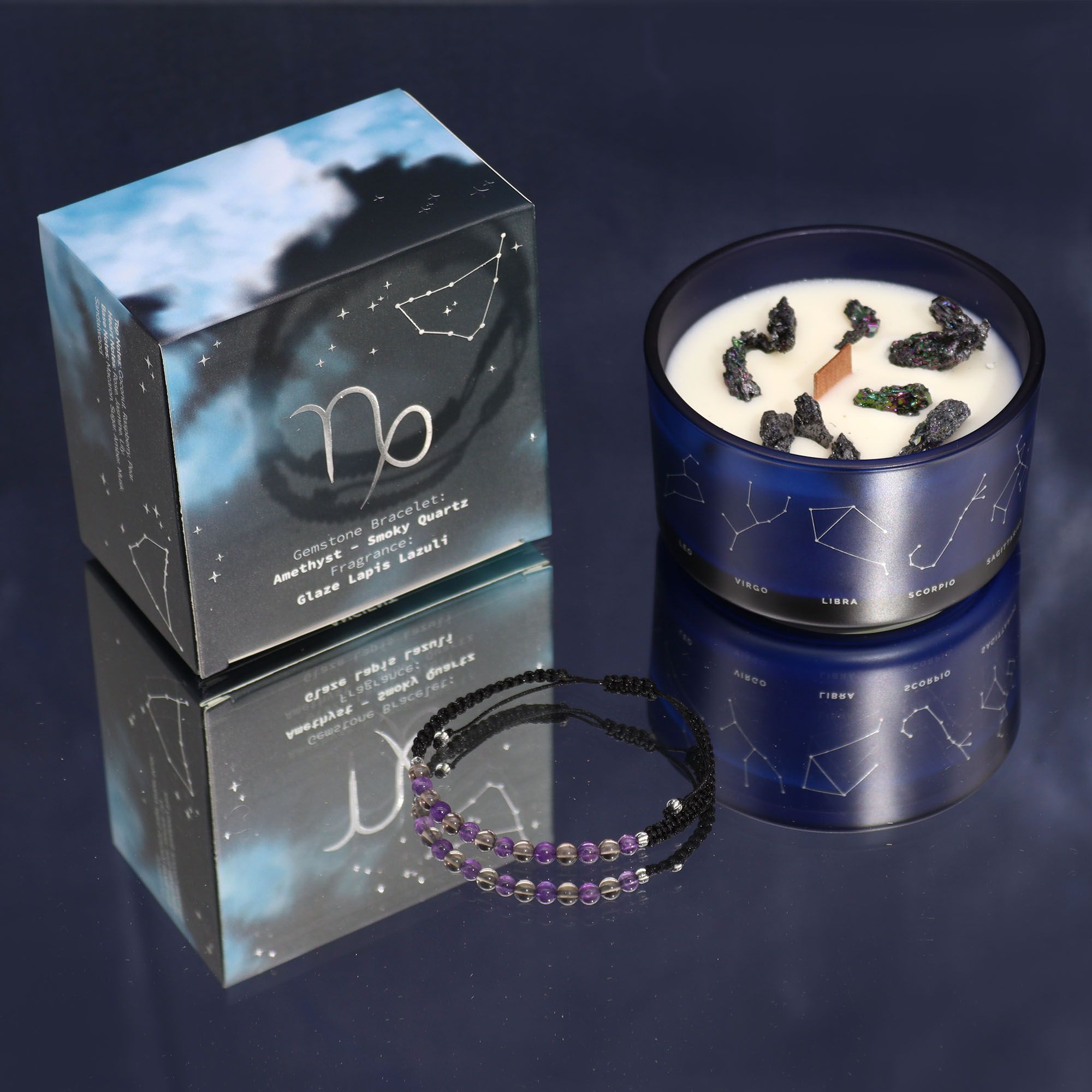 * Bougie Cristal Zodiaque avec Bracelet en Pierres Précieuses – Capricorne