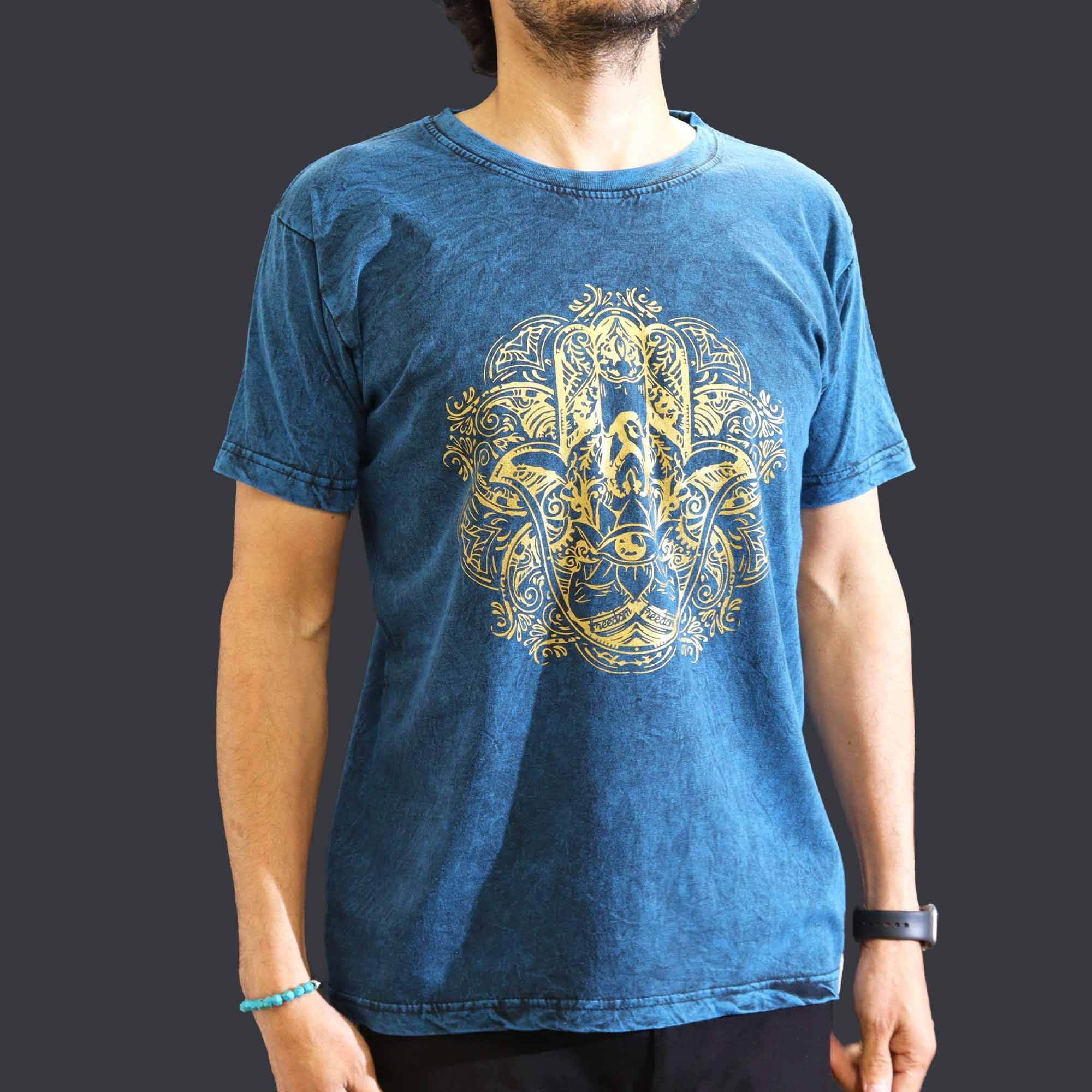 * T-Shirt en Coton Délavé Nomad Sari – Hamsa – Bleu – M