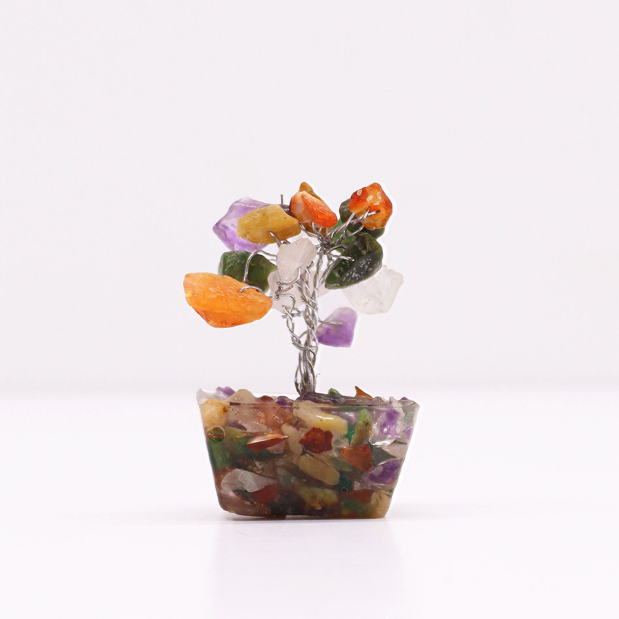Mini Arbres en Pierres Précieuses sur Base d'Orgonite – Multi-Pierres (15 pierres)