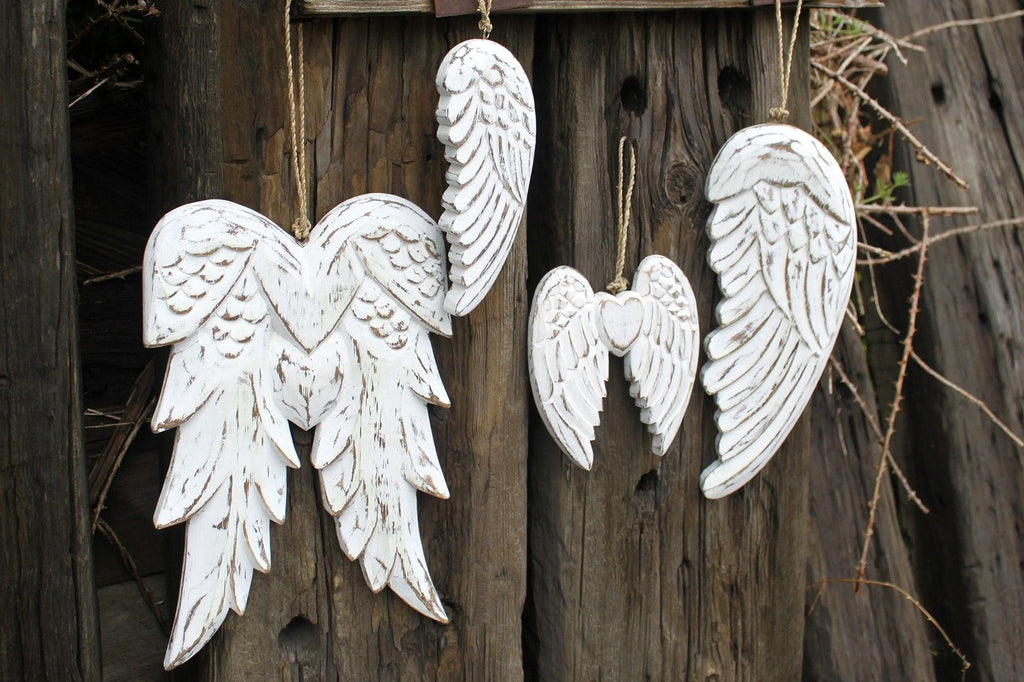 Doubles ailes d’ange sculptées à la main – 31 cm