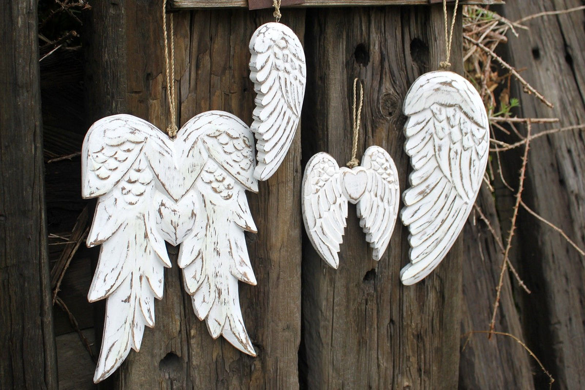 Doubles ailes d’ange sculptées à la main – 31 cm