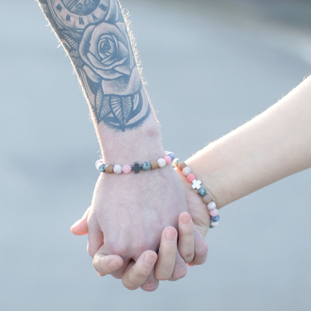 Lot de 2 bracelets d’amitié « Amour » en améthyste et quartz rose