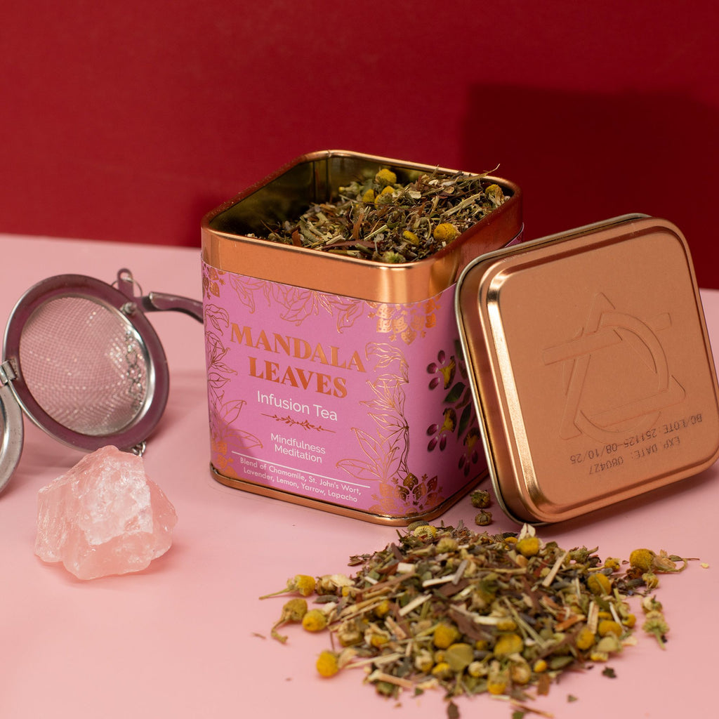 Thé Méditation Pleine Conscience 50g – Camomille Lavande Mélisse Millepertuis | Boîte Métallique