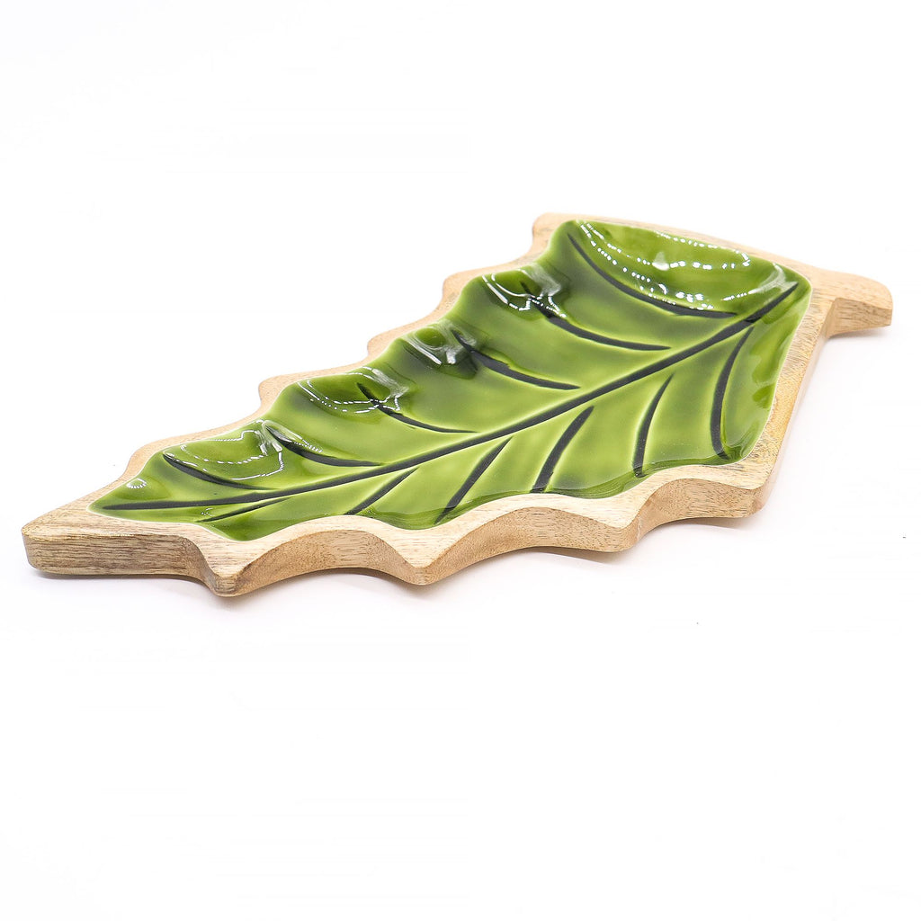 * Perdu dans la forêt – Bol en bois émaillé en forme de feuille – 33 × 17 cm
