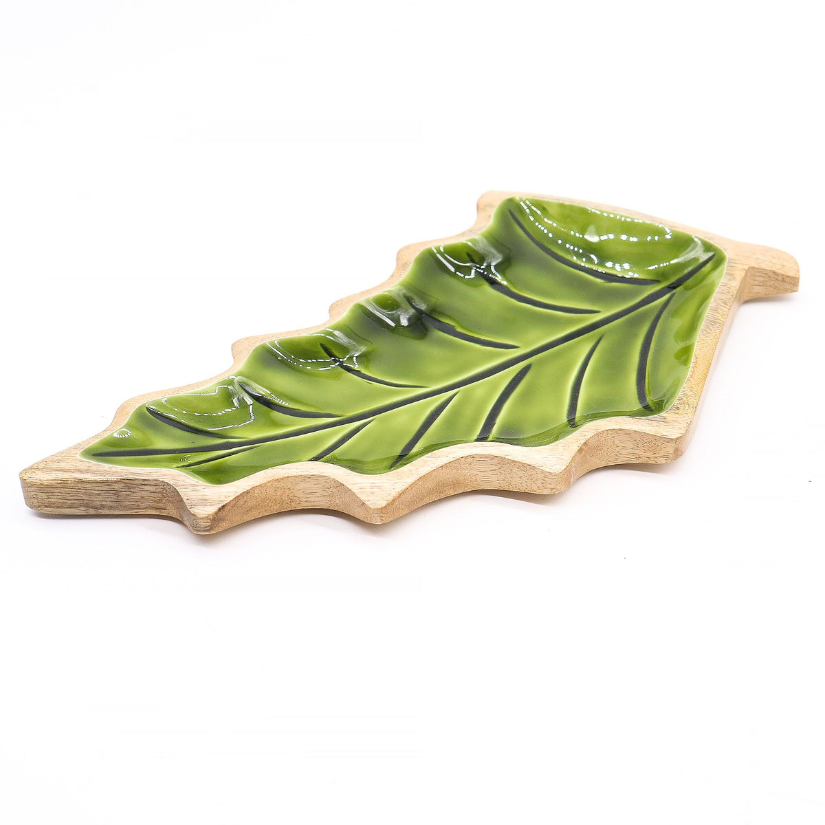 * Perdu dans la forêt – Bol en bois émaillé en forme de feuille – 33 × 17 cm