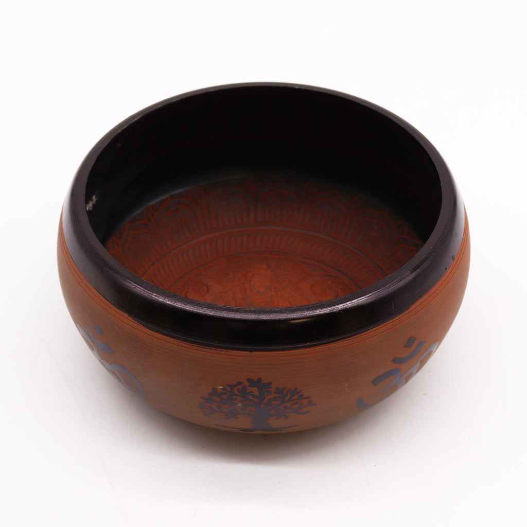* Bol chantant en poudre de terre – Bouddha Om, teinte argile – 16 cm