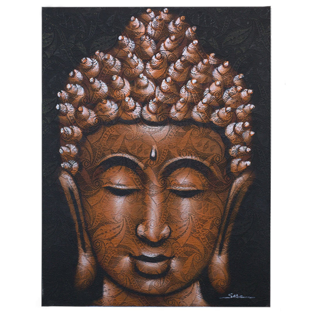 * Tableau Bouddha cuivré avec détails de brocart, 60 × 80 cm