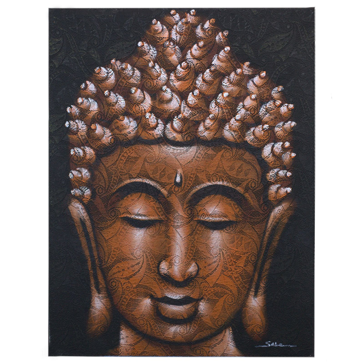 * Tableau Bouddha cuivré avec détails de brocart, 60 × 80 cm