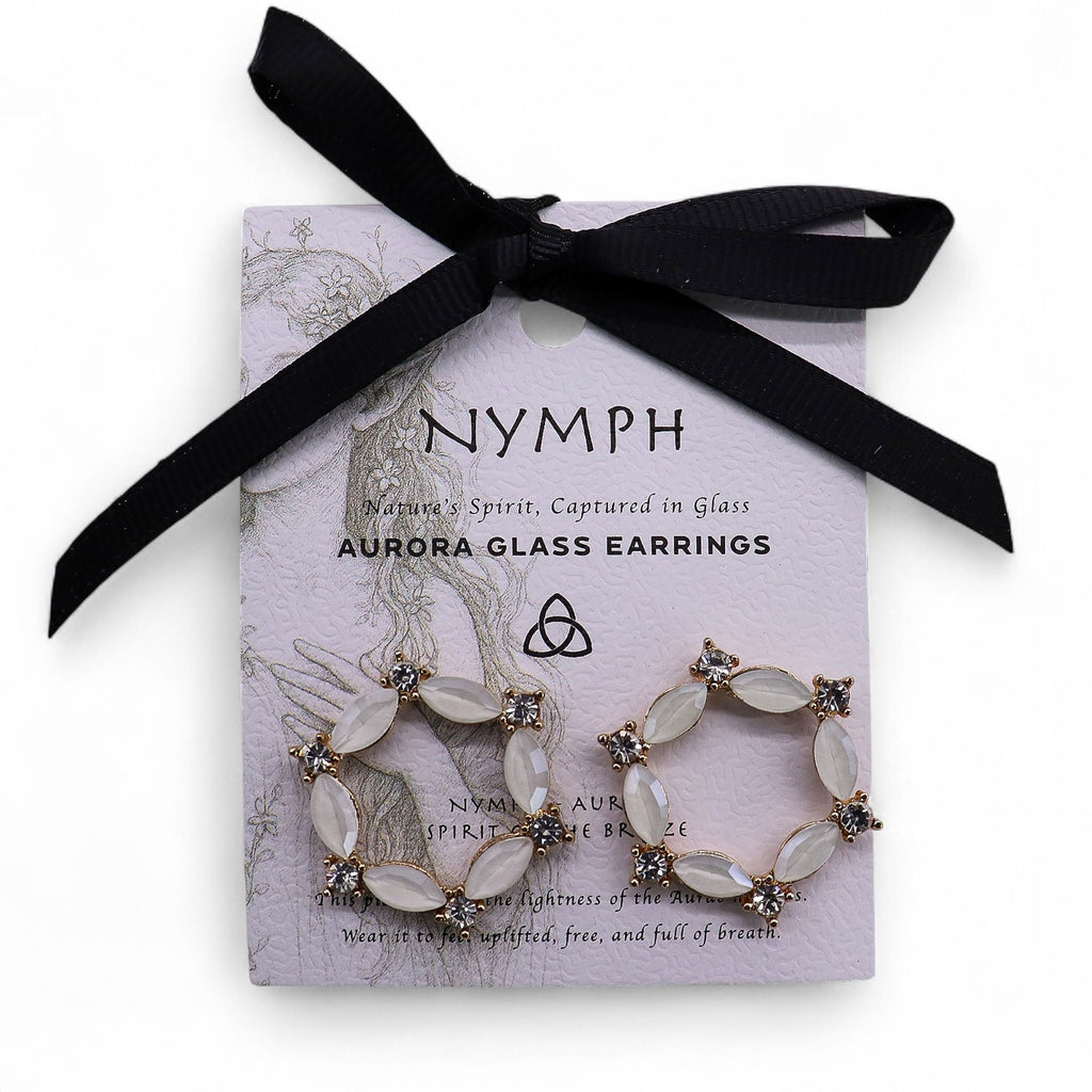 * Boucles d’oreilles anneaux en verre vintage – Teinte perle