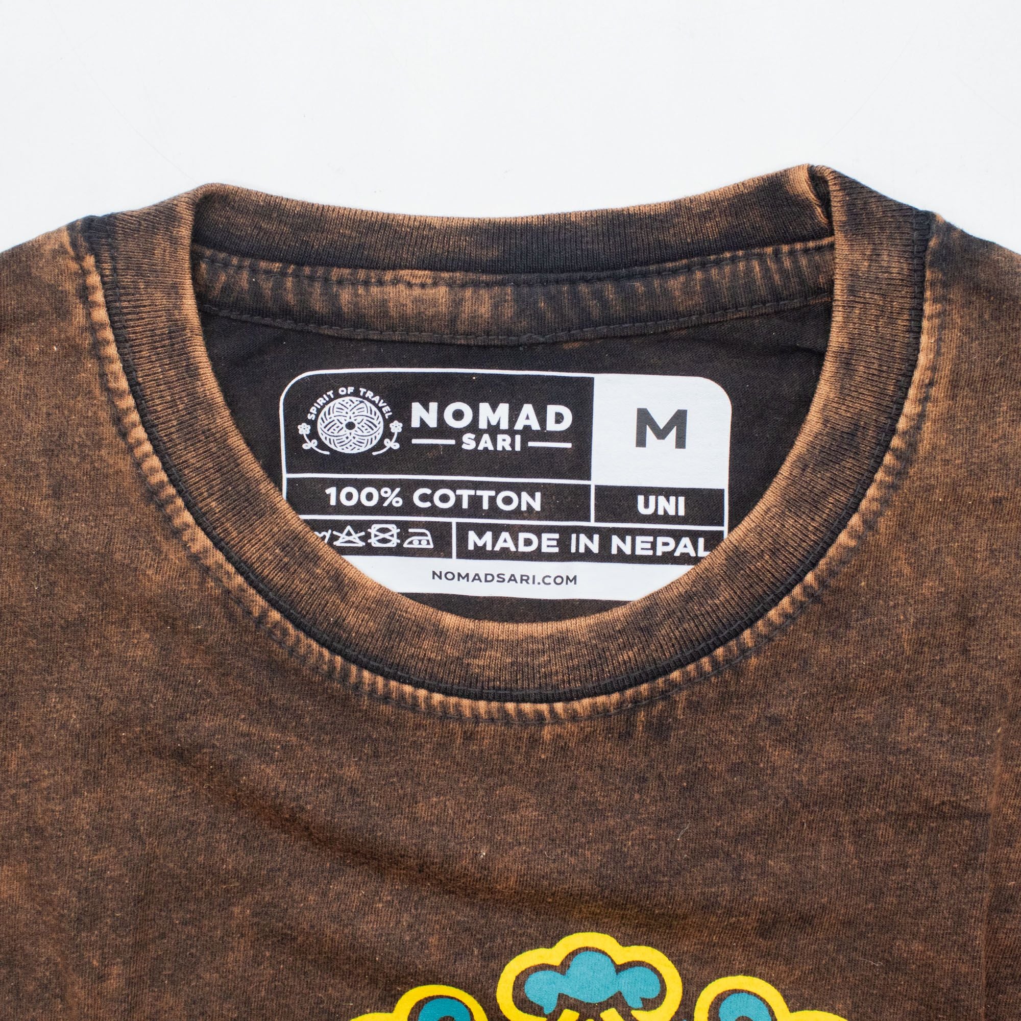 * T-Shirt en Coton Délavé Nomad Sari – Soleil & Zodiaque – Marron – M