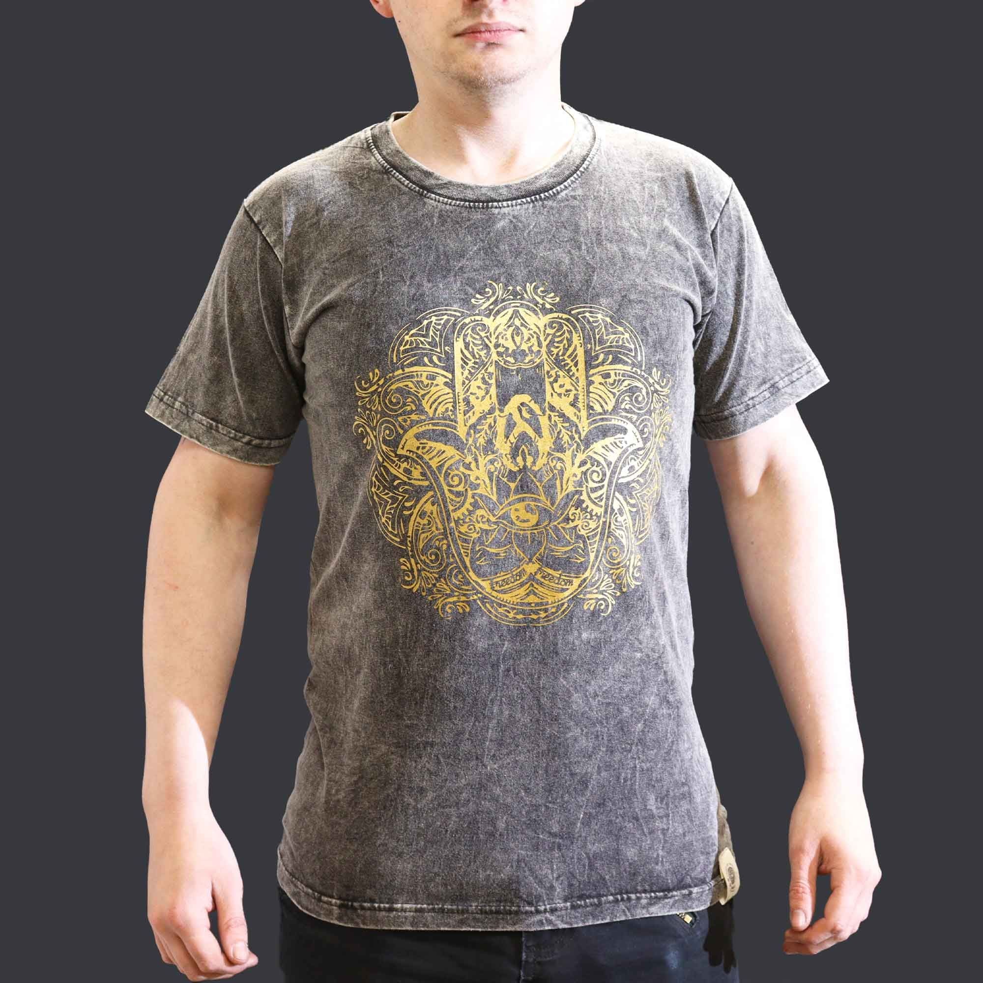 * T-Shirt en Coton Délavé Nomad Sari – Hamsa – Gris Foncé – S