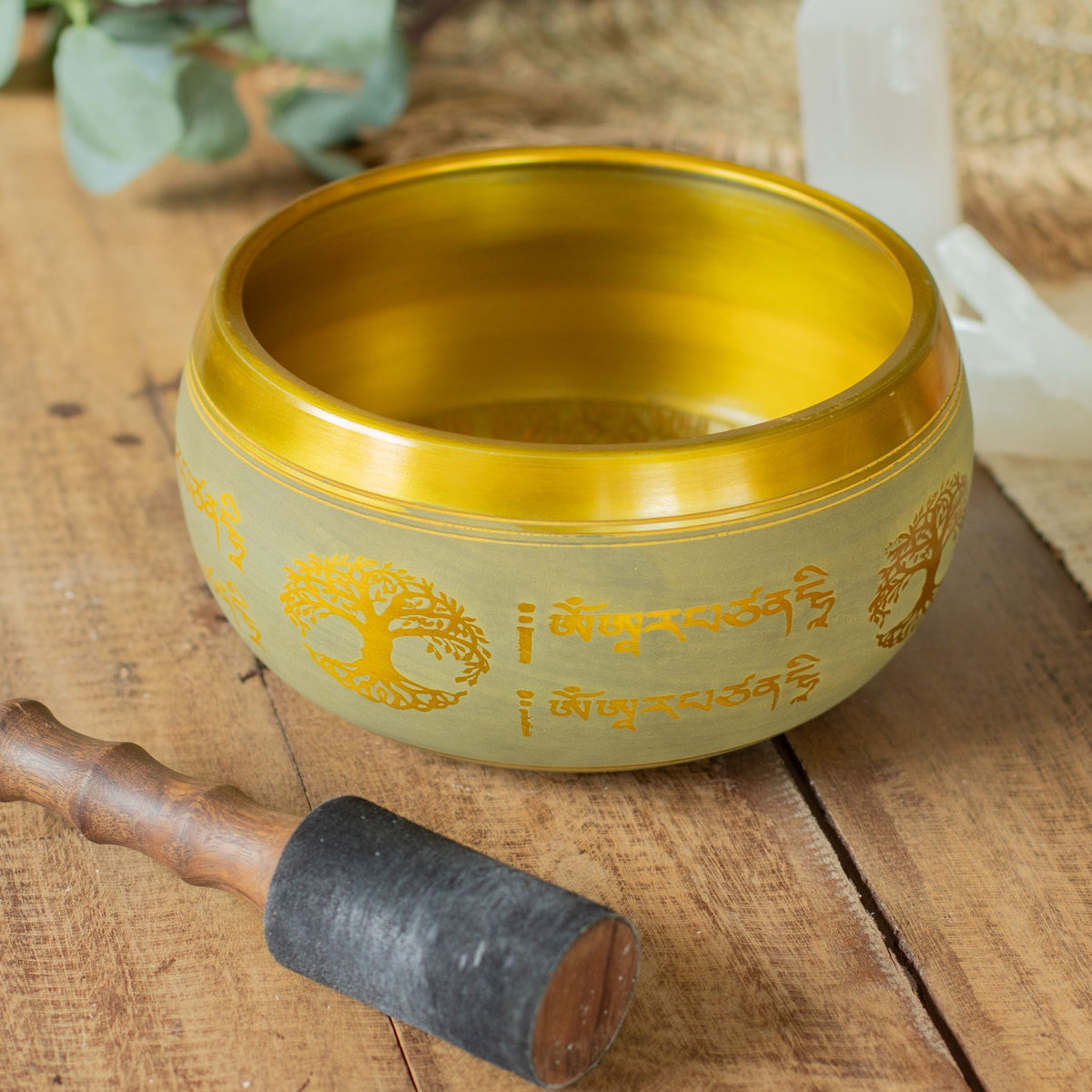 * Grand bol chantant en aluminium – Bouddha et Arbre de vie – Couleur cuivre (19 cm)