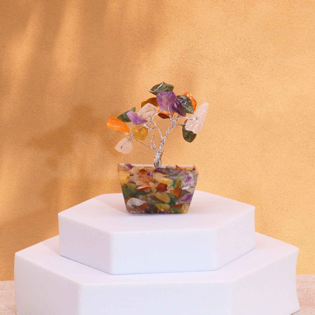 Mini Arbres en Pierres Précieuses sur Base d'Orgonite – Multi-Pierres (15 pierres)