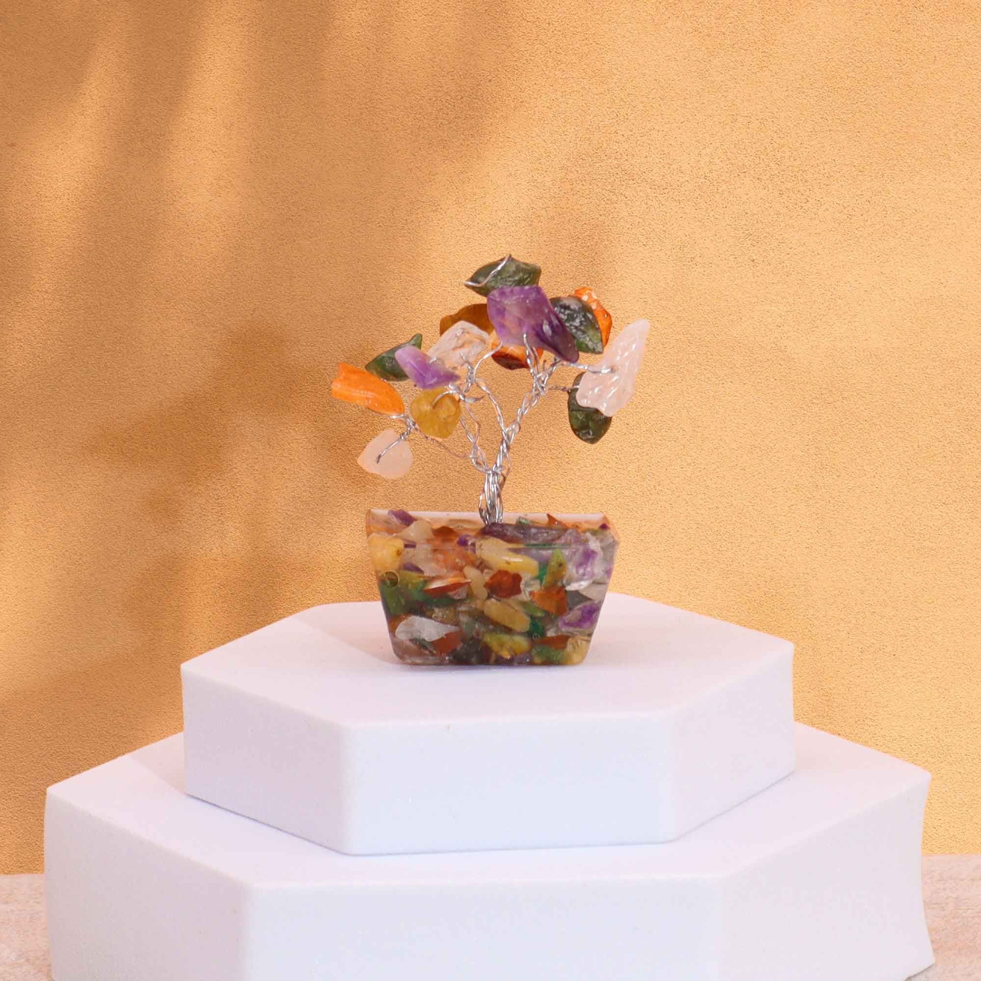 Mini Arbres en Pierres Précieuses sur Base d'Orgonite – Multi-Pierres (15 pierres)