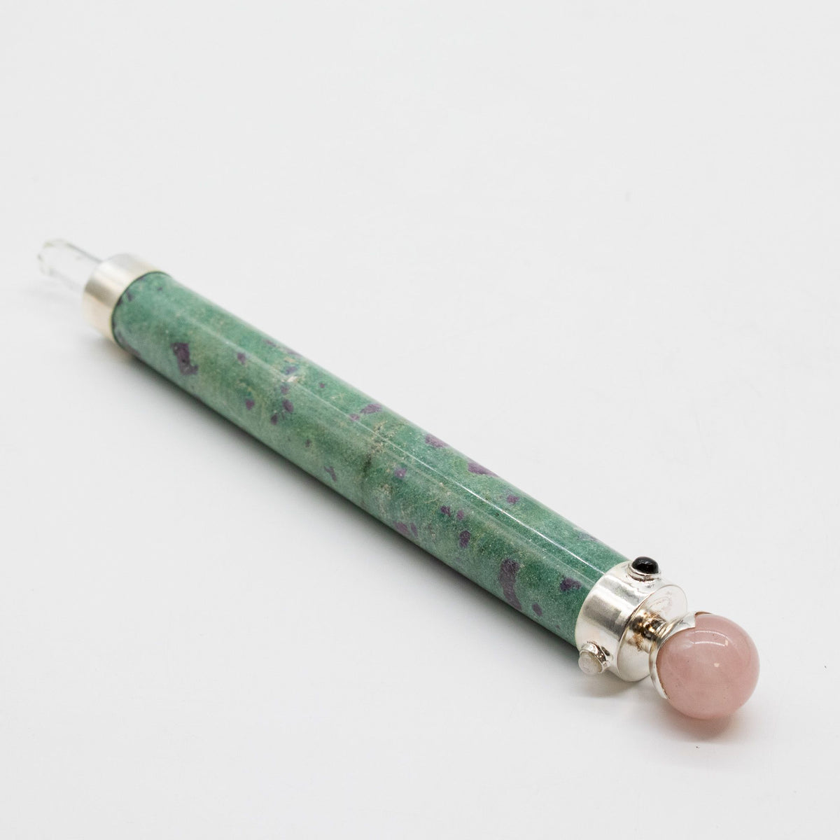 * Baguette Cœur verdoyant en rubis sur fuchsite – Boule en quartz rose, 23 cm