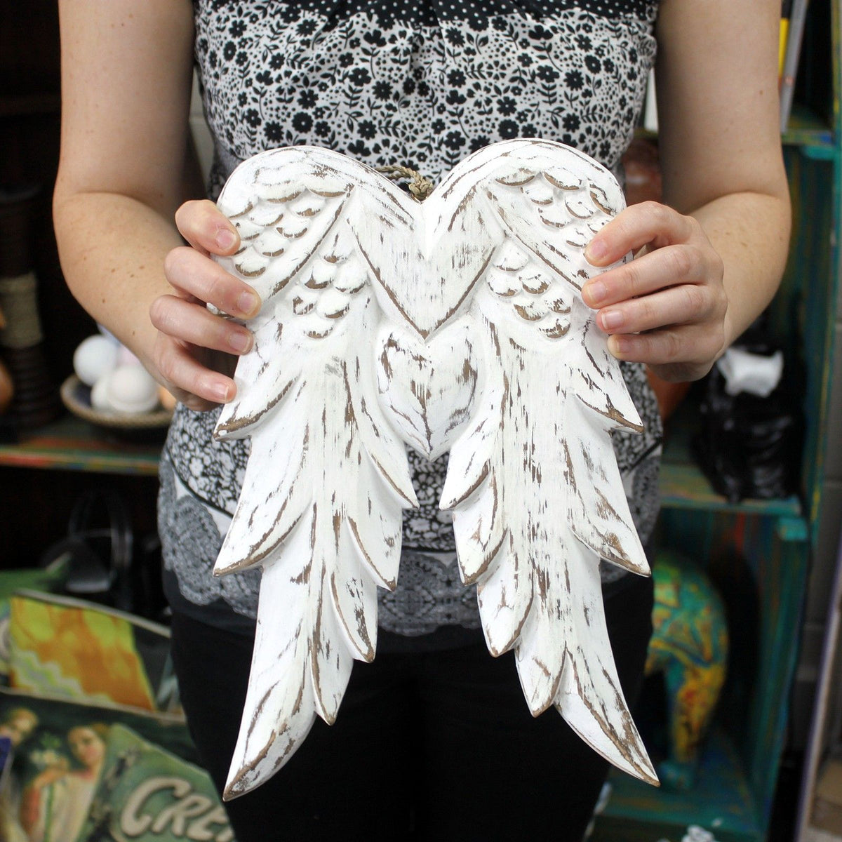 Doubles ailes d’ange sculptées à la main – 31 cm
