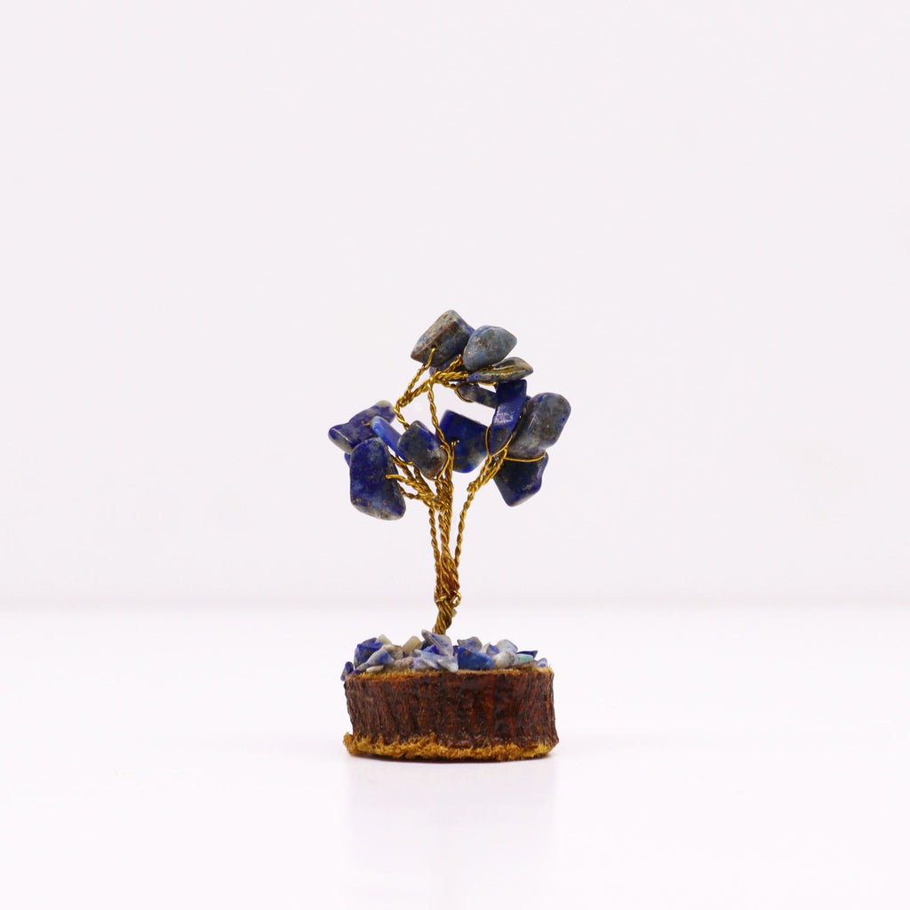 Mini Arbres en Pierres Précieuses sur Socle en Bois – Sodalite (15 pierres)