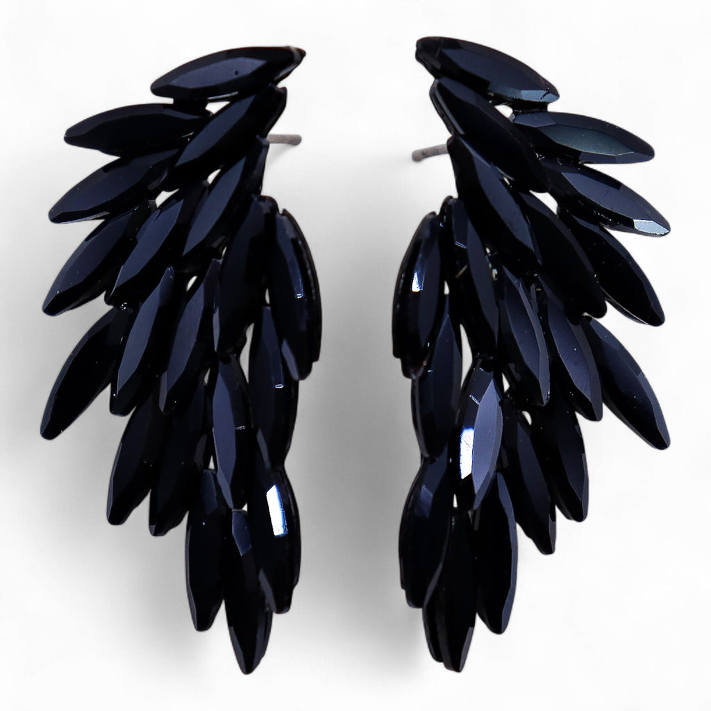 * Boucles d’oreilles ailes d’ange en verre vintage – Noir de jais