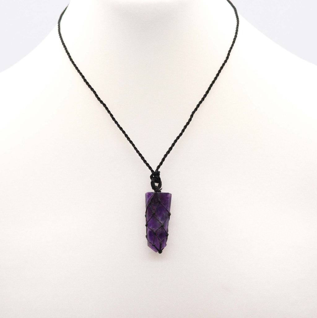 Pendentif pointe plate en améthyste avec cordon ajustable