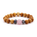Bracelet jonc en bois de cèdre et quartz rose, chakra du cœur