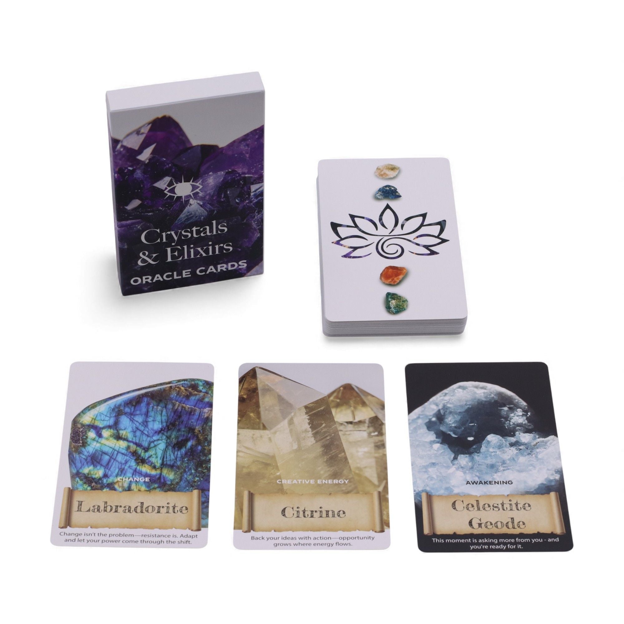 Cartes Oracle Cristaux & Élixirs – Jeu d'Énergie de Guérison 40 Cartes