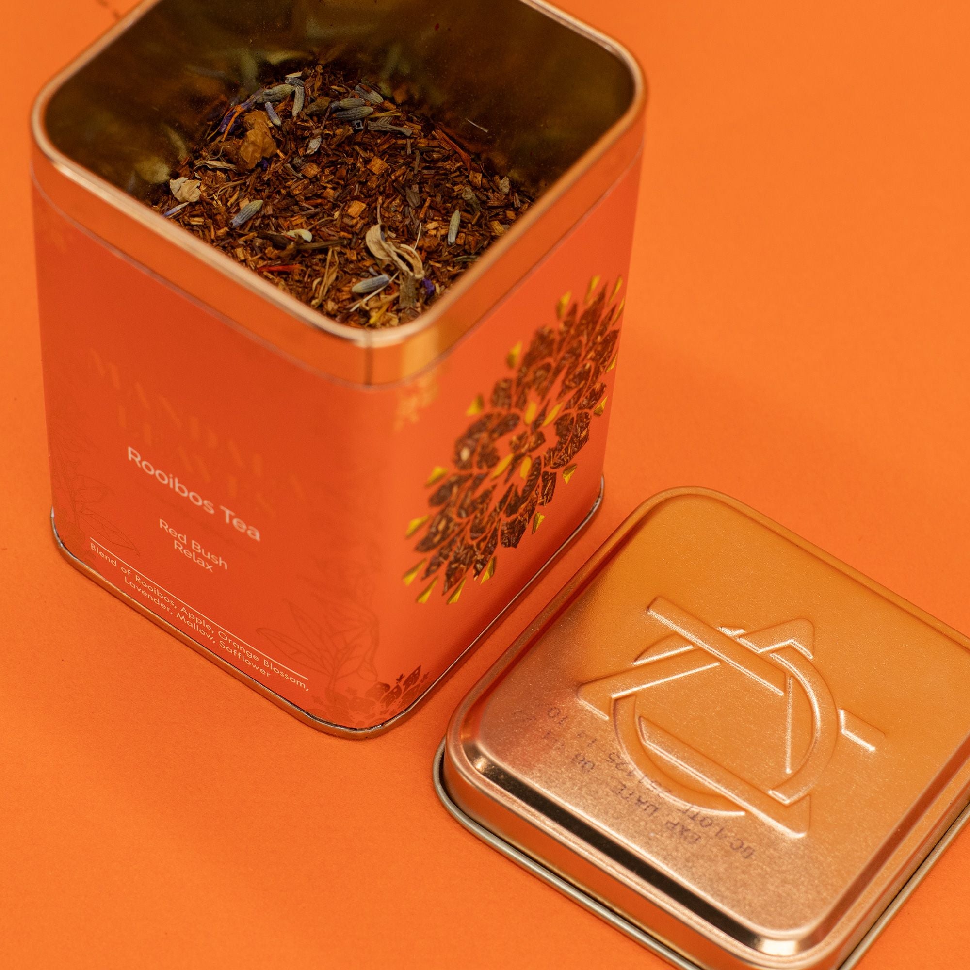 Red Bush Relax Tea 50g – Infusion Rooibos Lavande Fleur d’Oranger Valériane | Boîte Métallique