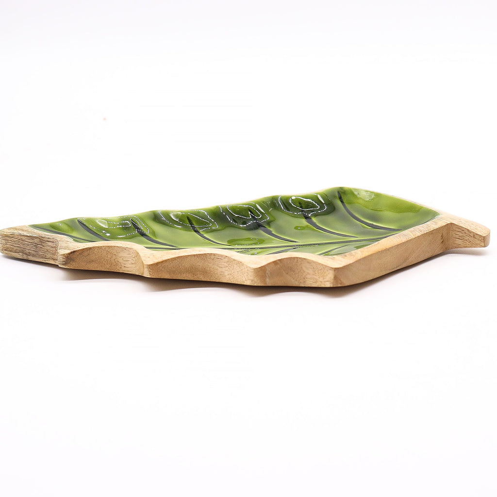 * Perdu dans la forêt – Bol en bois émaillé en forme de feuille – 33 × 17 cm