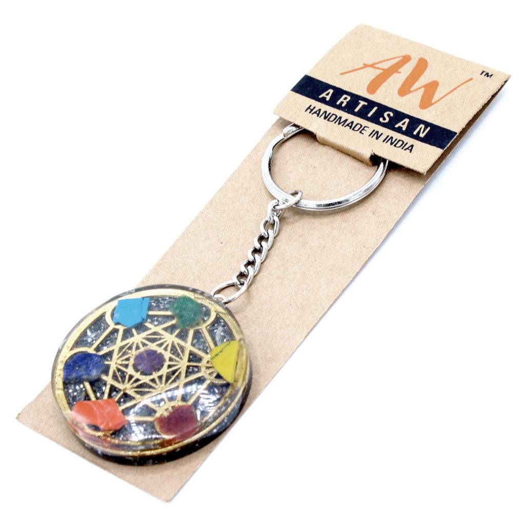 * Porte-clés rond en orgonite – Sept chakras