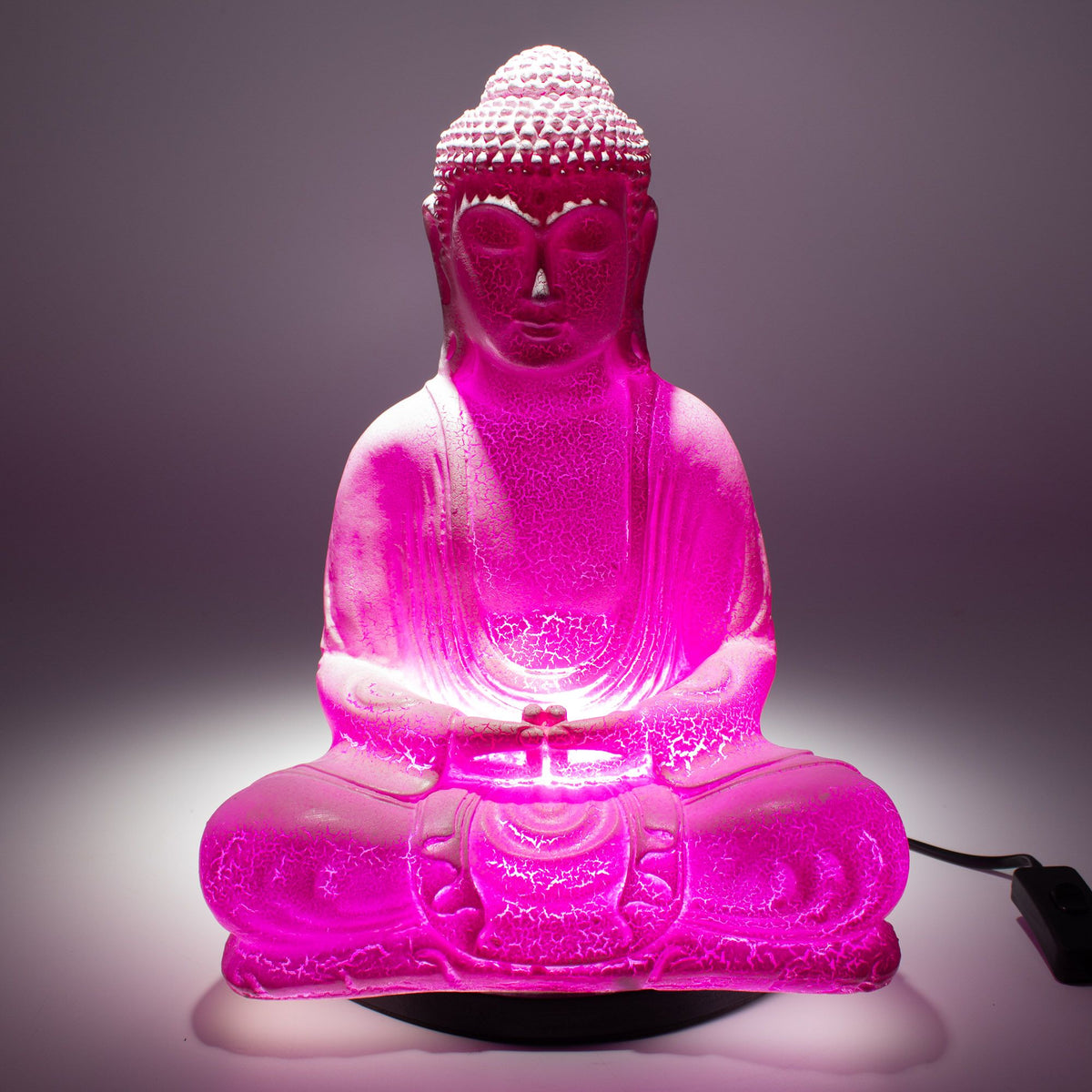 * Lampe Bouddha en méditation – Finition cerise craquelée et socle ovale
