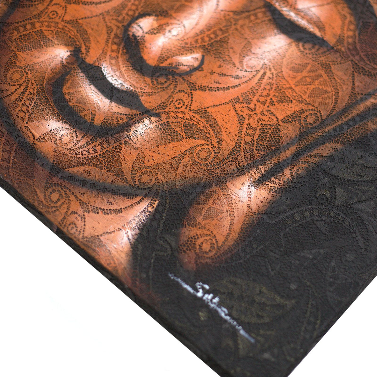 * Tableau Bouddha cuivré avec détails de brocart, 60 × 80 cm
