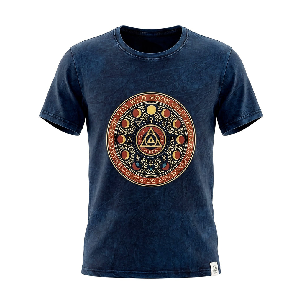 * T-Shirt en Coton Délavé Nomad Sari – Stay Wild Moon Child – Bleu – S