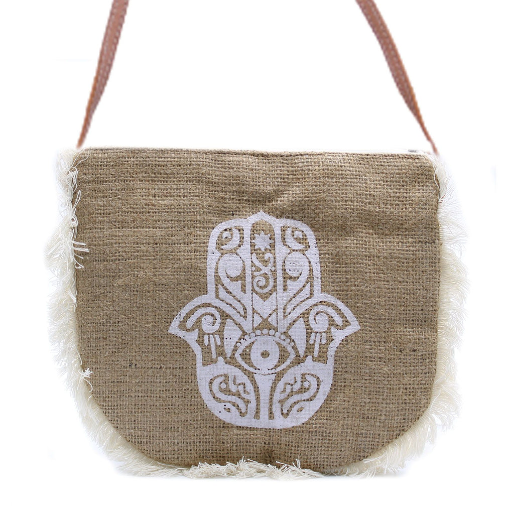 Sac en Jute Brodé Main de Fatima (Hamsa) | Artisanat Balinais | Style Bohème & Spirituel