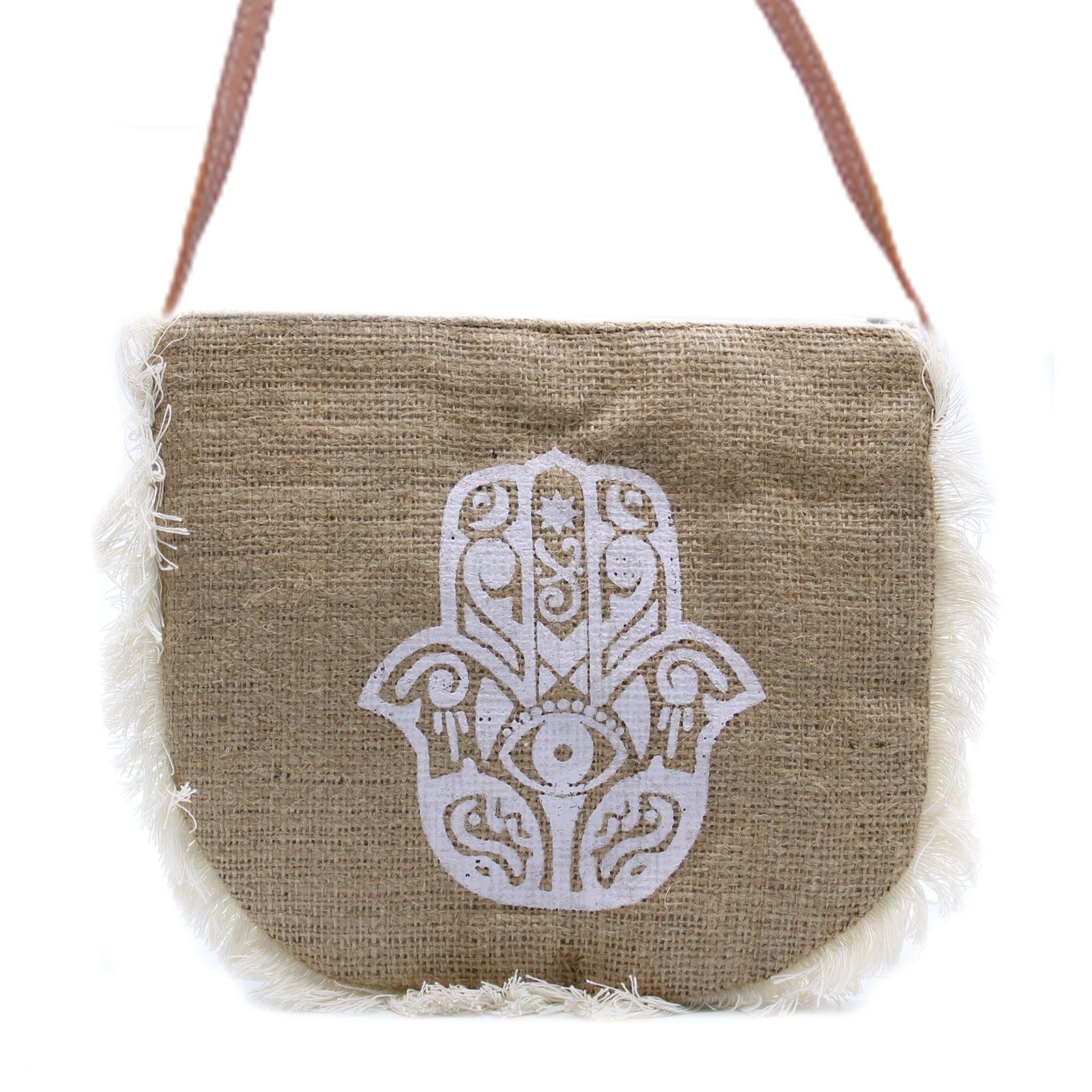 Sac en Jute Brodé Main de Fatima (Hamsa) | Artisanat Balinais | Style Bohème & Spirituel