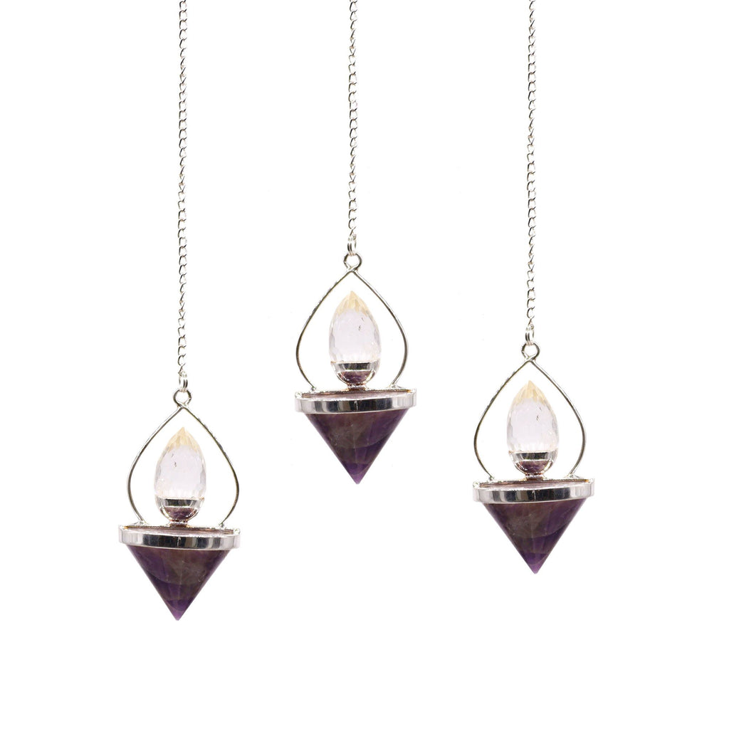 Pendule Lanterne de Vie en pierres naturelles – Améthyste et cristal de roche