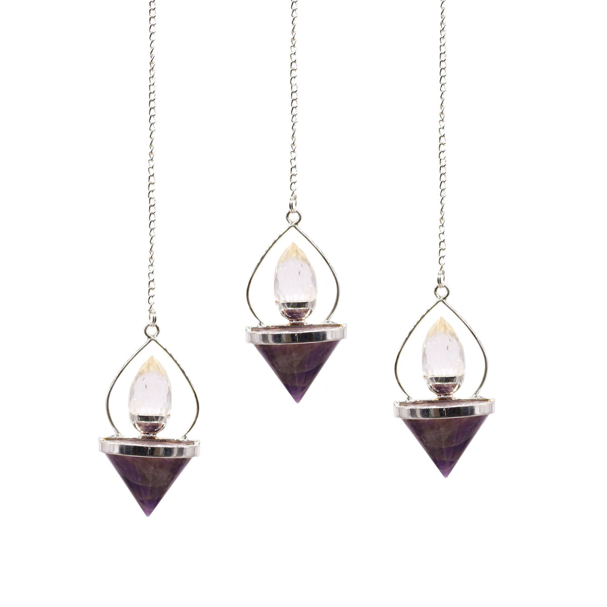 Pendule Lanterne de Vie en pierres naturelles – Améthyste et cristal de roche