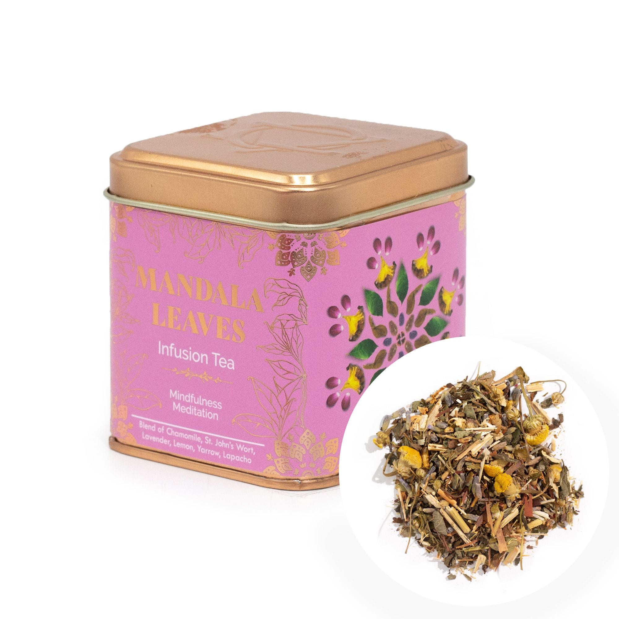 Thé Méditation Pleine Conscience 50g – Camomille Lavande Mélisse Millepertuis | Boîte Métallique