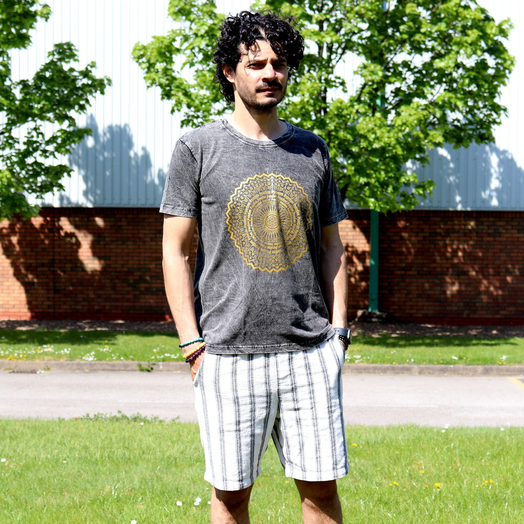 * T-Shirt en Coton Délavé Nomad Sari – Mandala – Gris Foncé – M