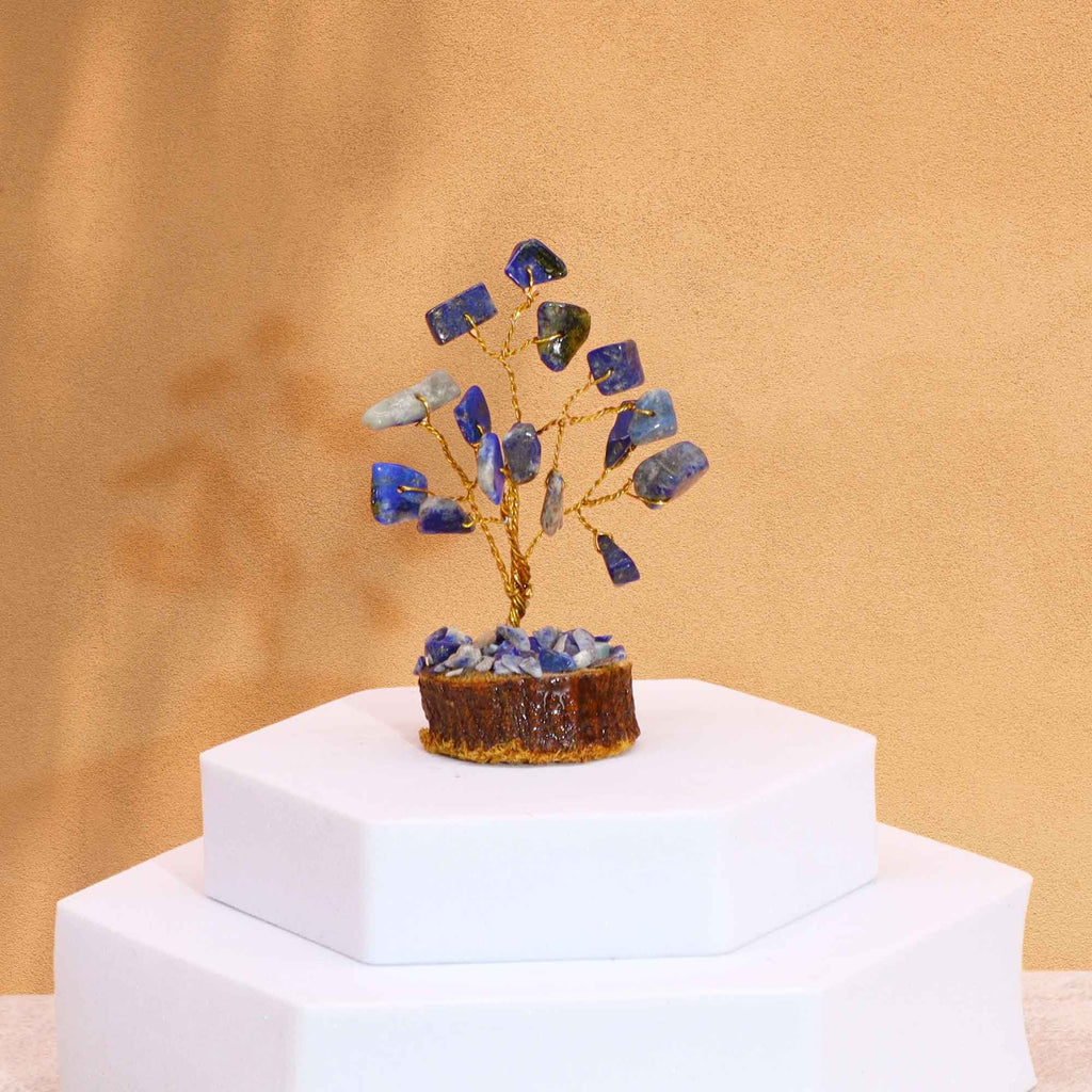 Mini Arbres en Pierres Précieuses sur Socle en Bois – Sodalite (15 pierres)