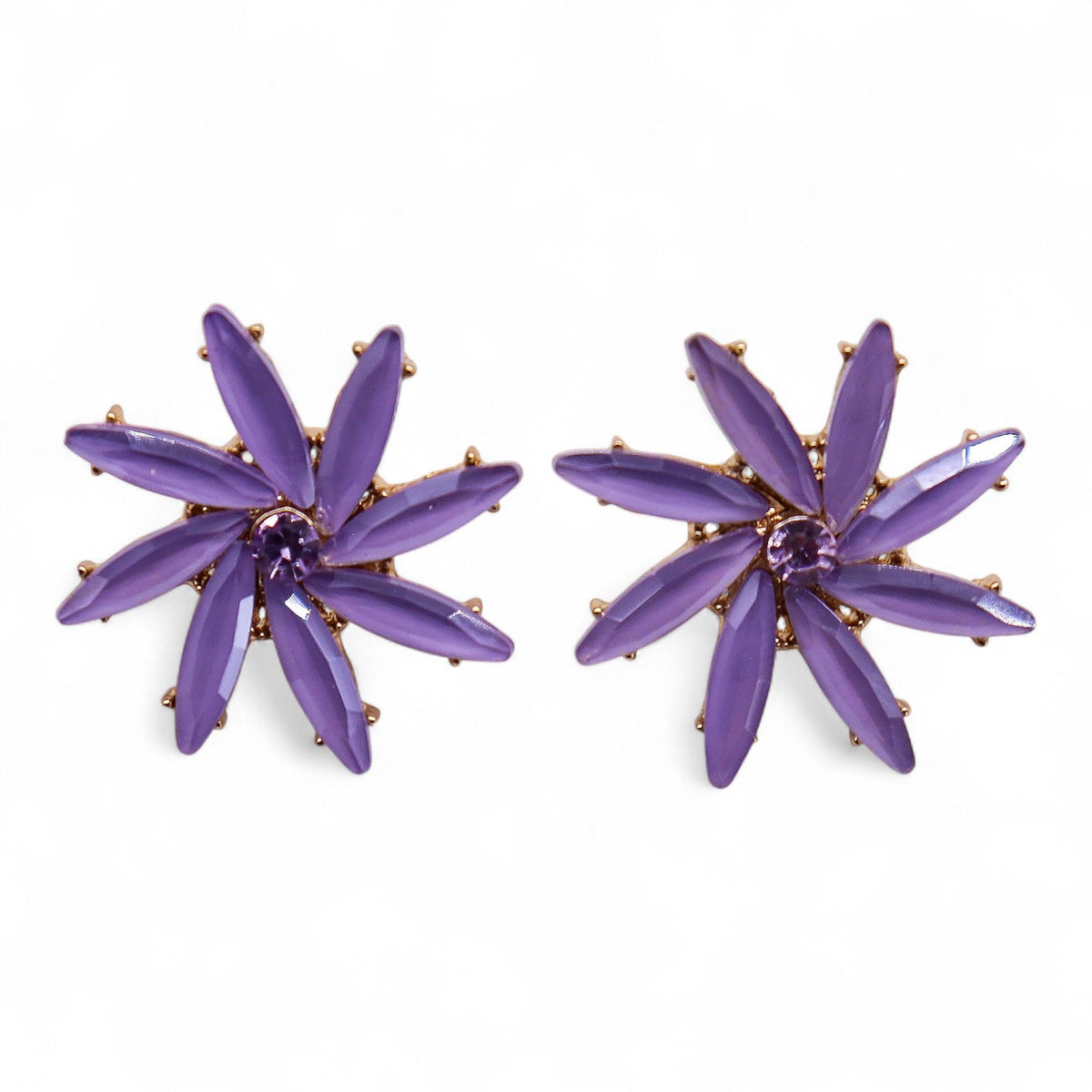 * Boucles d’oreilles fleurs en verre vintage – Lavande