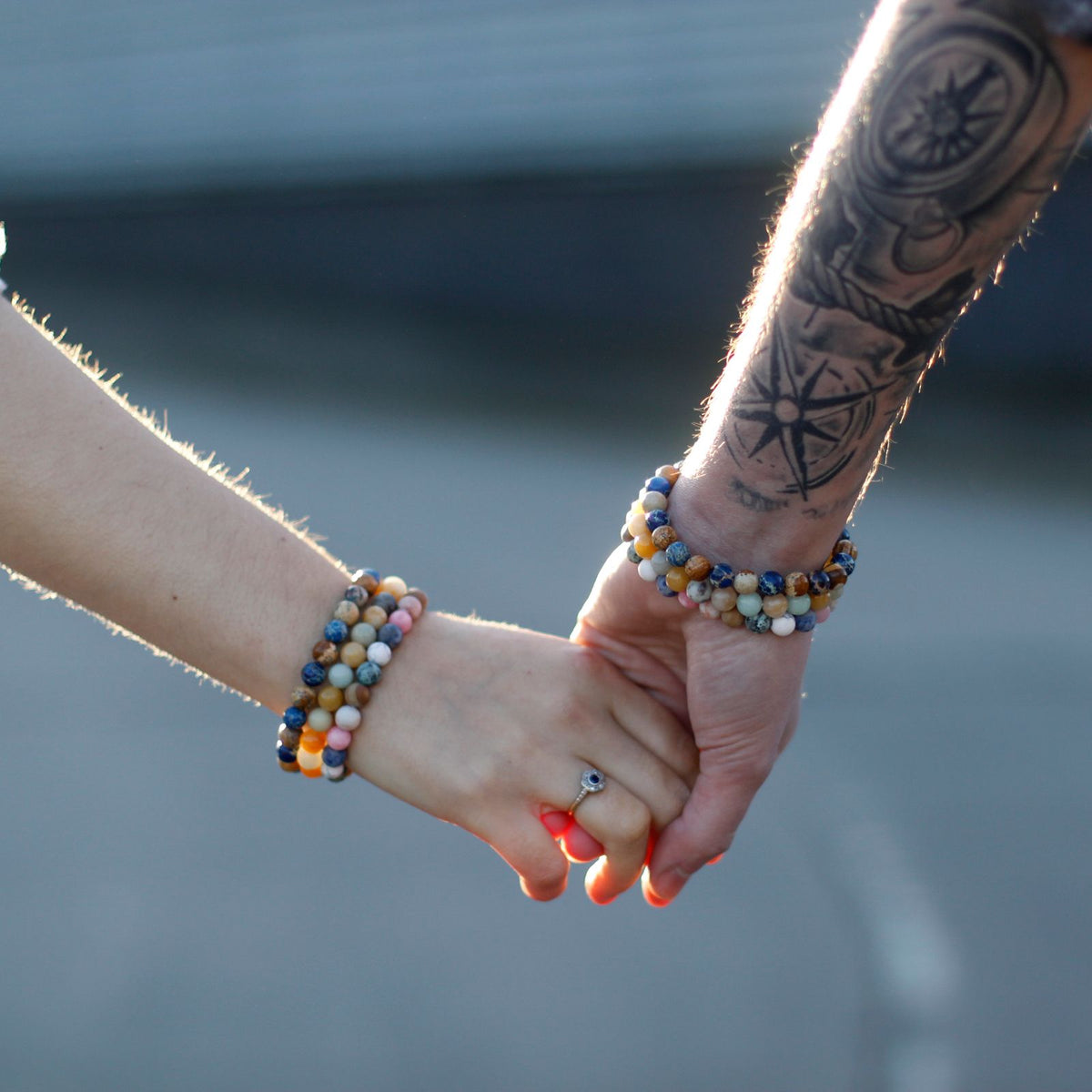 Lot de 2 bracelets d’amitié « Amour » en améthyste et quartz rose