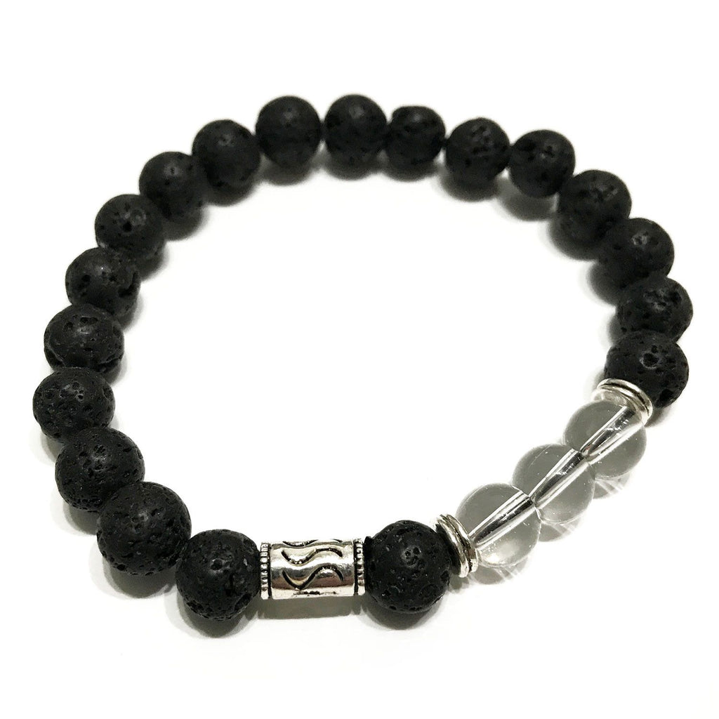 * Bracelet tribal en pierre de lave et cristal de roche