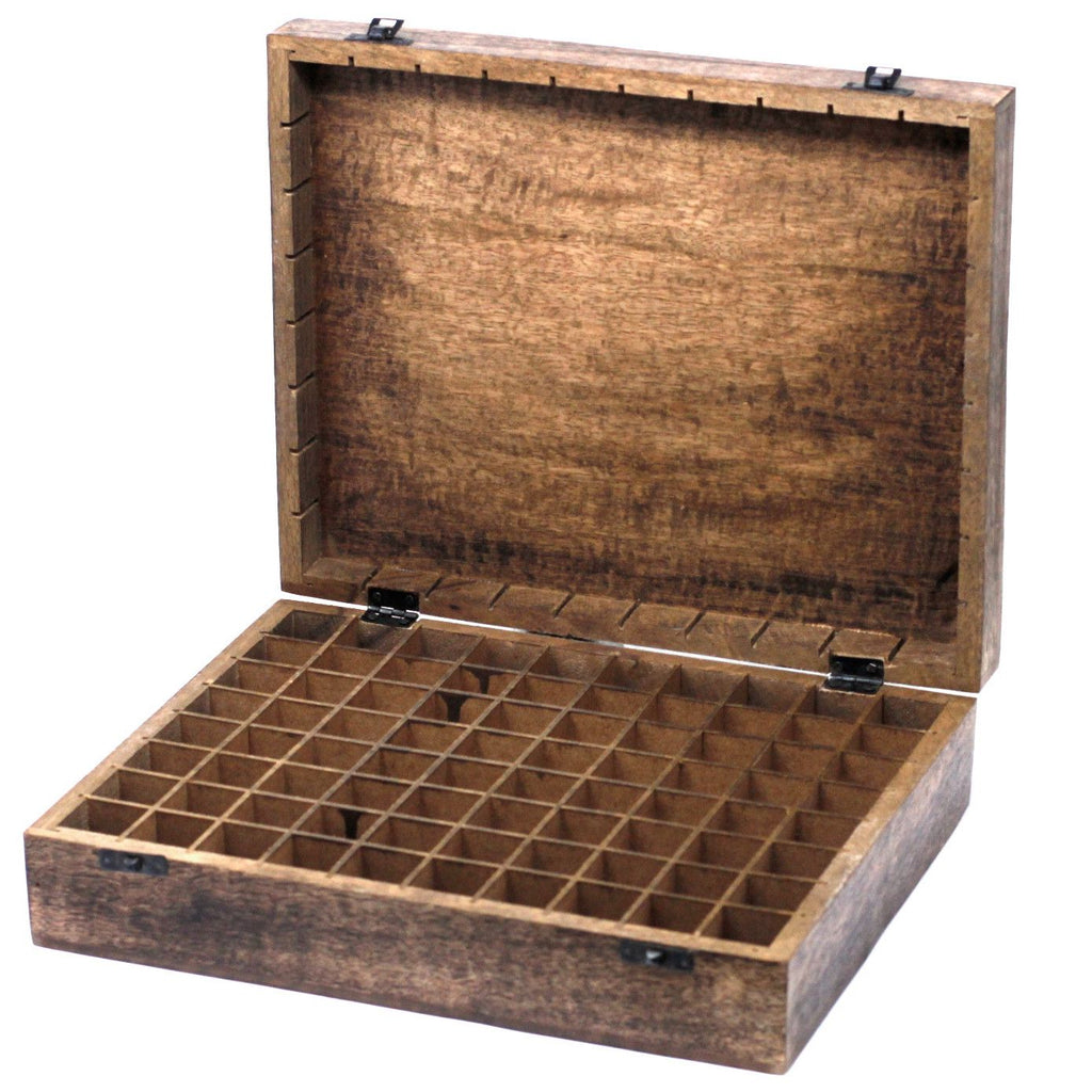 * Coffret d’aromathérapie en bois de manguier – Motifs floraux – 80 flacons