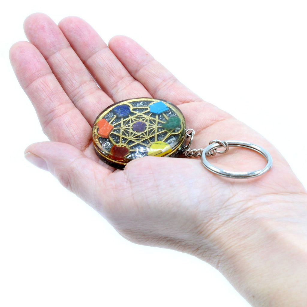 * Porte-clés rond en orgonite – Sept chakras
